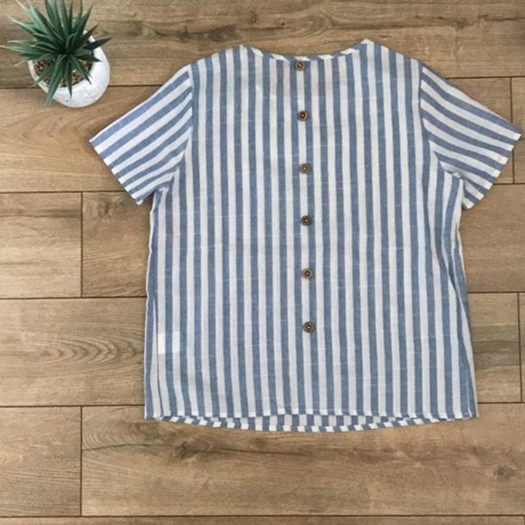 SHEIN Pocket Patched Stripped Blouse - Brand New - Picture 4 of 4